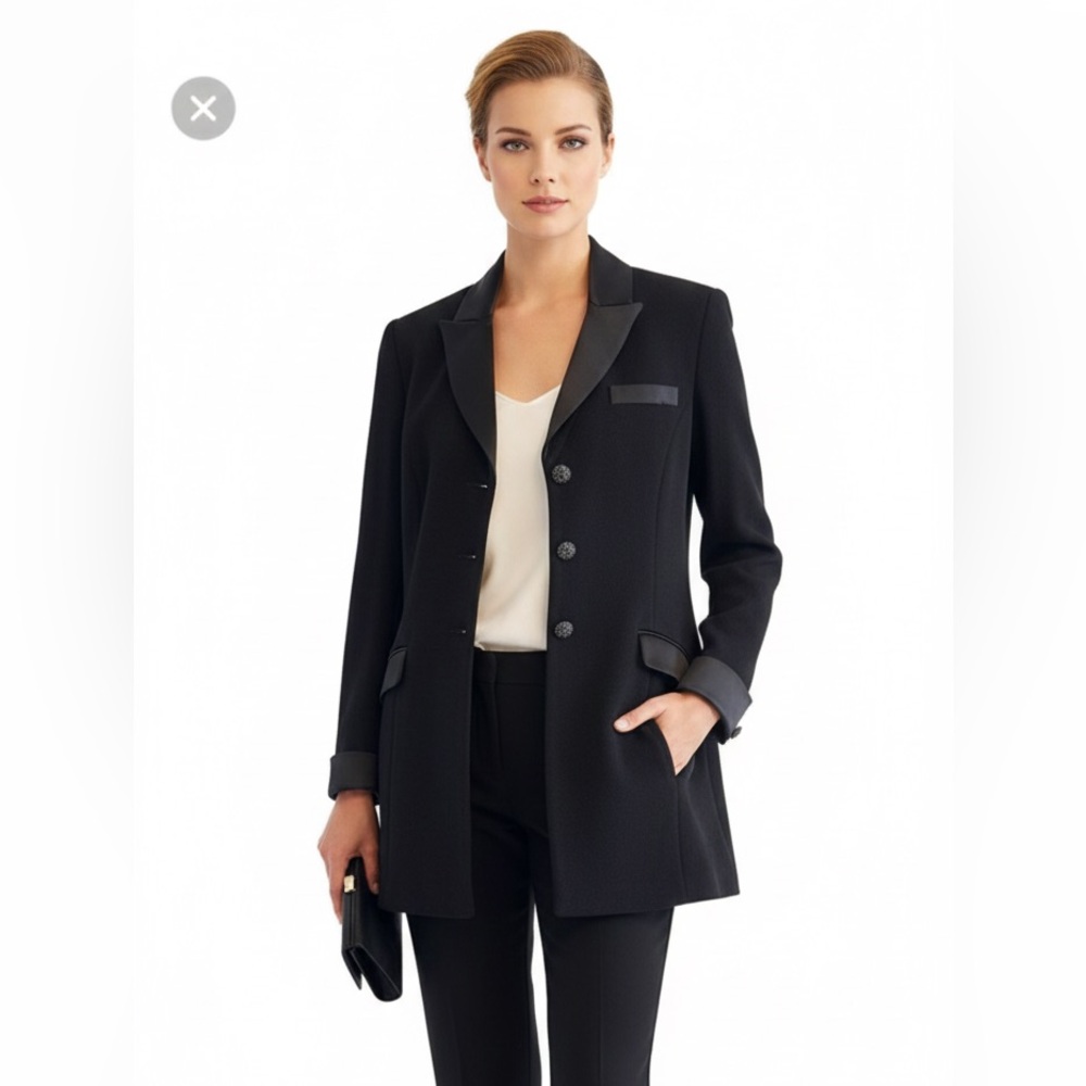 St. John Evening by Marie Gray Black Santana Knit & Satin Formal Jacket Size 6